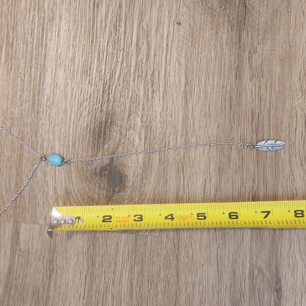 Turquoise Stone and Silver Feather Necklace - Picture 10 of 11